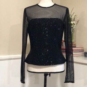 Oleg Cassini Black Sheer Long Sleeve Blouse